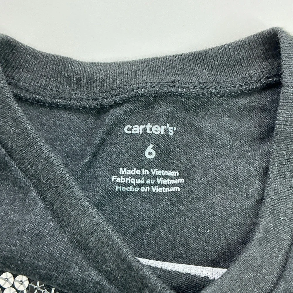 Carter's Gray Sequin Heart Long Sleeve Shirt Kids Size 6 Awesome 01 Graphic Tee